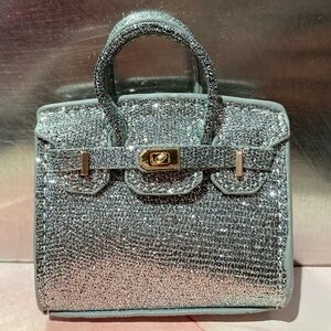 👜✨ Handmade Mini Silver Sparkles Glitter Birkin AirPods Tote Bag Charm Miniature